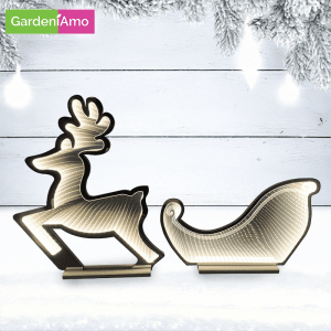 Renna con Slitta Infinity Light – 37/40 cm, Luce LED Bianco Caldo