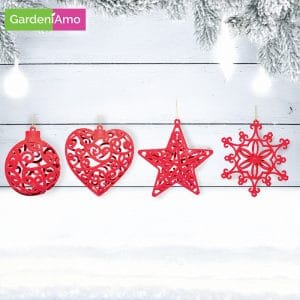 Addobbi Floccati Rossi 3D – 10-12 cm, 4 Soggetti Assortiti, Confezione da 24