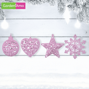 Addobbi Floccati Rosa 3D – 10-12 cm, Confezione 4 pezzi