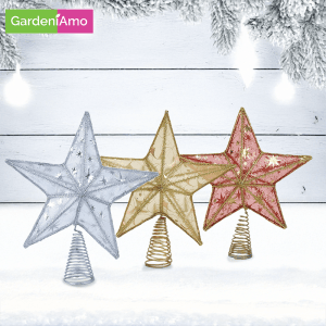 Puntale Stella Decorata 27 cm – Colori Assortiti: Argento, Oro, Rosso