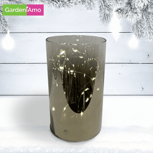 Cilindro in Vetro Mirror Fumé – H.15 cm, D.9 cm con Gocce LED