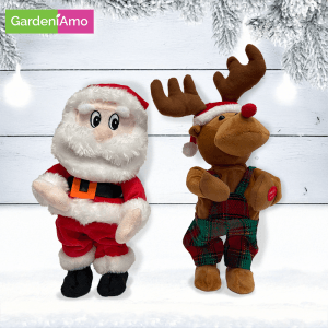 Babbo E Renna Ballerini Con Movimento E Musica A Batteria, H.36 Cm