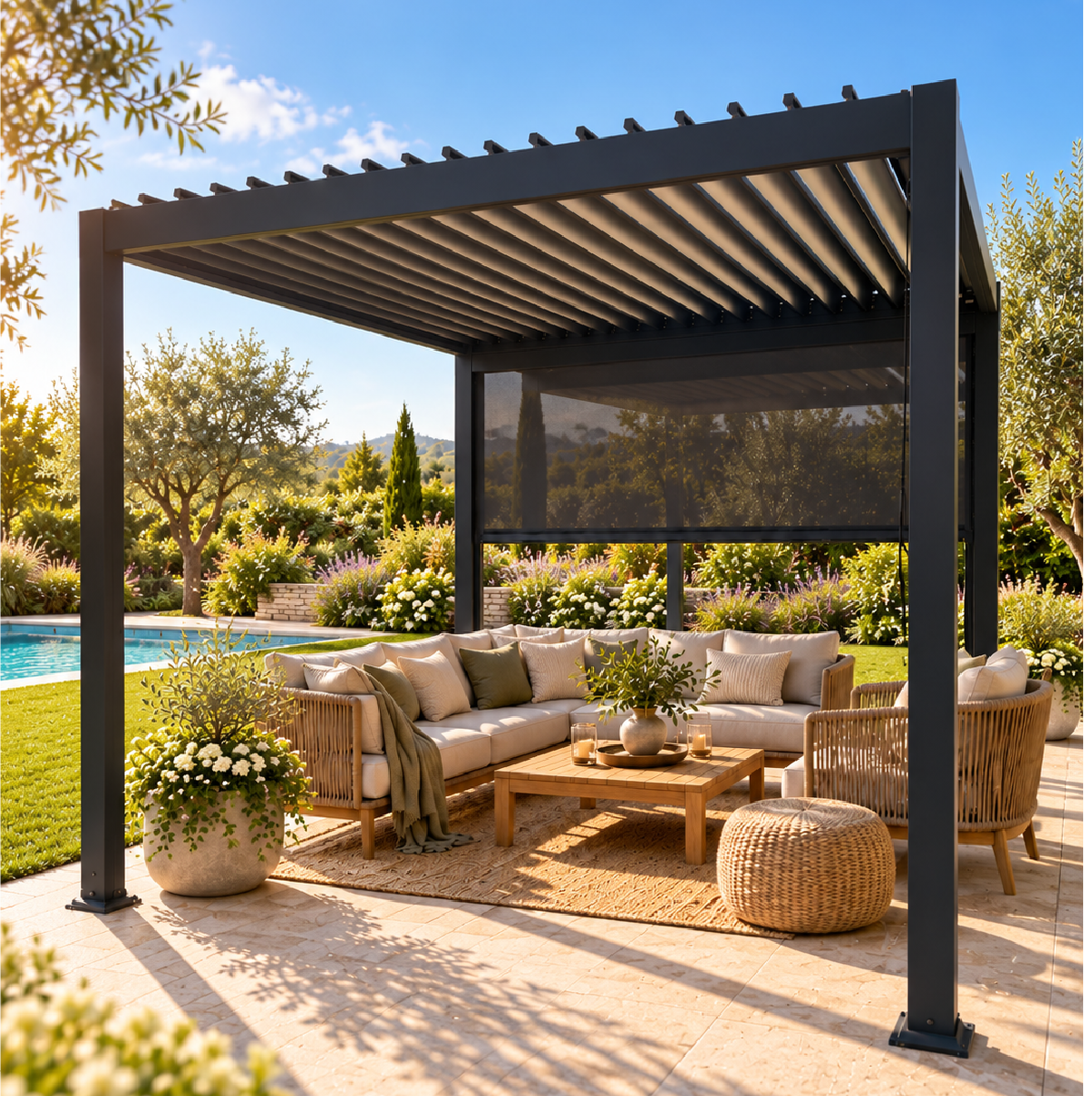 Dettaglio lamelle orientabili pergola Dubai